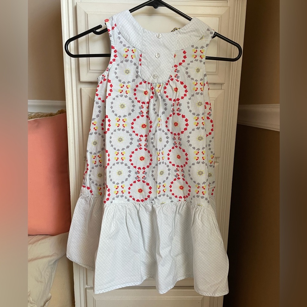 Laura Ashley Very Pale Blue Sleeveless Dress with Red and Gray Floral Circles